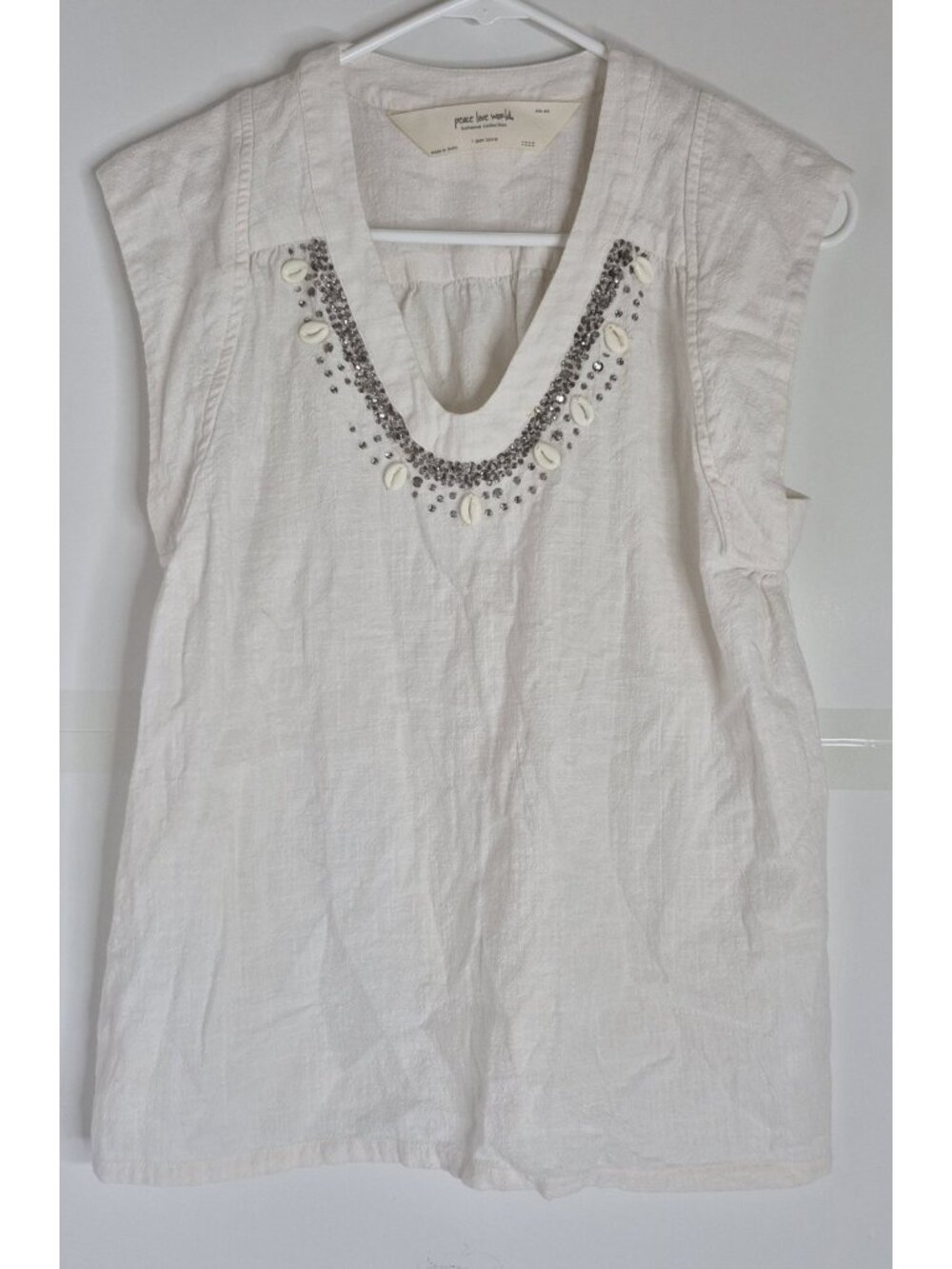 Peace Love World Sleeve Rhinestone Cream Blouse Women's Size XXS